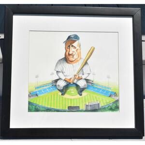 Original David O'Keefe New York Yankees Watercolor Painting George Steinbrenner